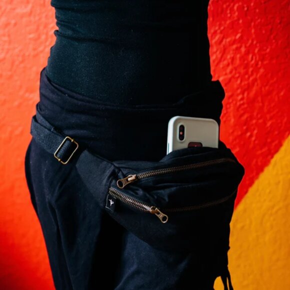 Buddha Pants Unisex Zipper Travel Bamboo Cotton Belt Bag Fanny Pack Black - Picture 2 of 4